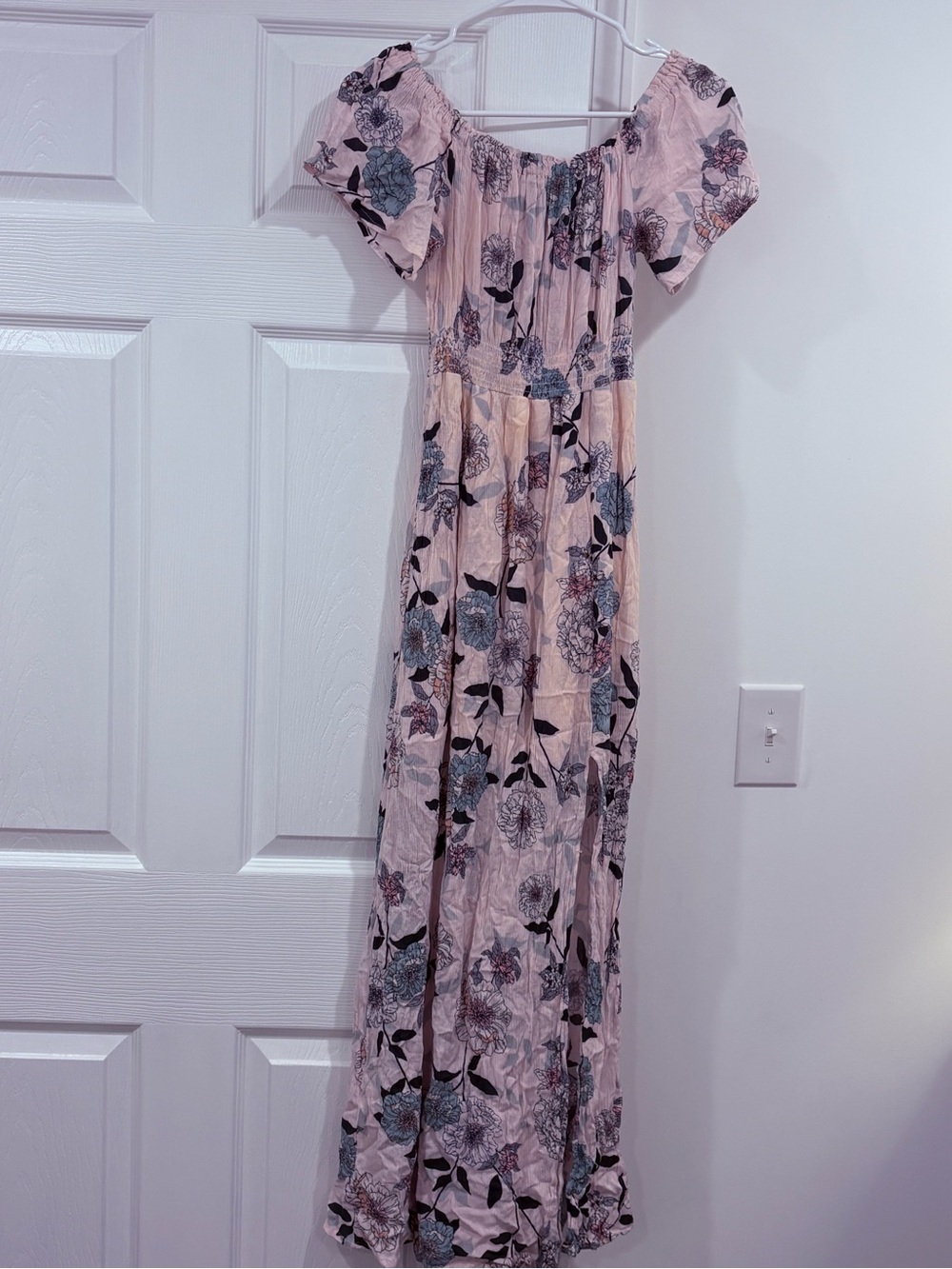 Blush Floral Off-Shoulder Maxi Dress